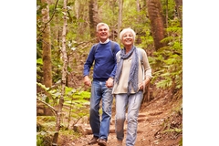 Image Two seniors walking in the forest